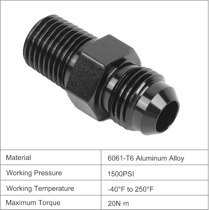 EVIL ENERGY 6AN Male Flare to 1/4" NPT Pipe Fitting Adapter Aluminum Straight Black 2PCS