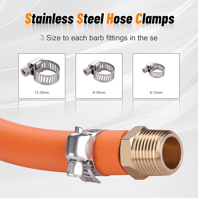 120Pcs Hose Pipe Fitting & Hose Barb Fitting Kit, 48Pcs Hose Pipe Fitting & 32Pcs Hose Barb Fitting & 40Pcs Hose Clamp, Hex Nipple, Reducing Bushing, NPT Adapter, Adapter, Union