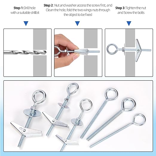 Glarks 18pcs M4 M5 M6 O-Shaped Eye Bolt Toggle Anchors Set for Drywall, Toggle Bolts, Butterfly Anchors, Spring Toggle Wing Bolts for Ceiling, Sheetrock, Hollow Wall