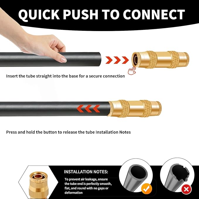 1/4" Brass Push to Connect Fittings Straight Union Dot Approved Air Brake Quick Connect Fittings Air Line Fittings Air Suspension Kit for Truck Trailers and Air Brake System 2Pcs