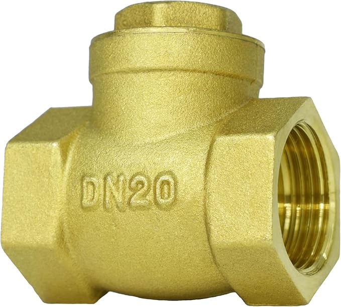 3/4" NPT Swing Brass Check Valve DN20 - Female Thread Horizontal One Way Valve for Oil, Water, Fuel, Gas, Air - Prevents Backflow for Sump Pump and Air Compressor