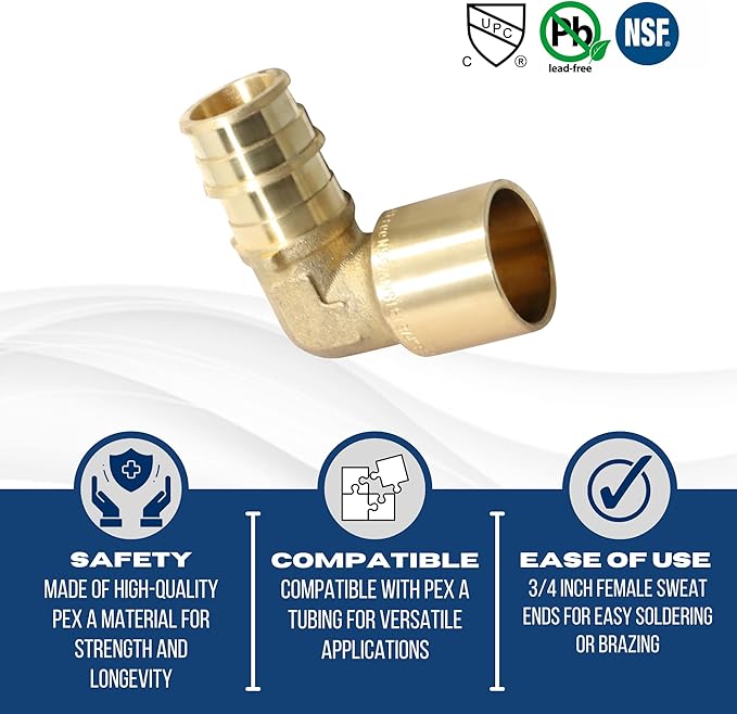XFITTING Pex A 3/4 Inch x 3/4 Inch Female Elbow Sweat, 31-1-2=5XX, 5 Pieces