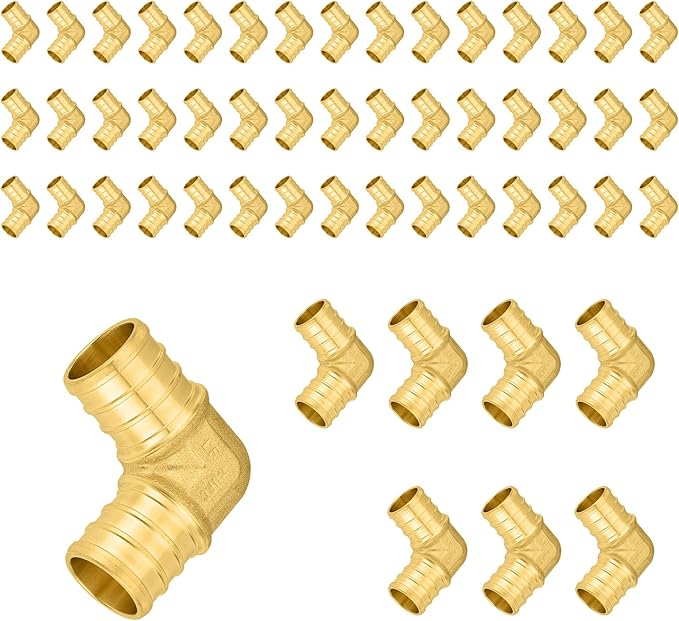 50-Pack PEX Fittings Niikappu 1"x1" Pex Elbow, Brass Crimp Pipe Fittings for PEX Pipes, ASTM F1807