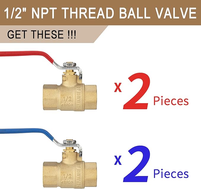 [4 Pieces] Lingmfg 1/2" NPT Thread Ball Valve Shut Off Valve LING-BV1-1/2FNPT-4