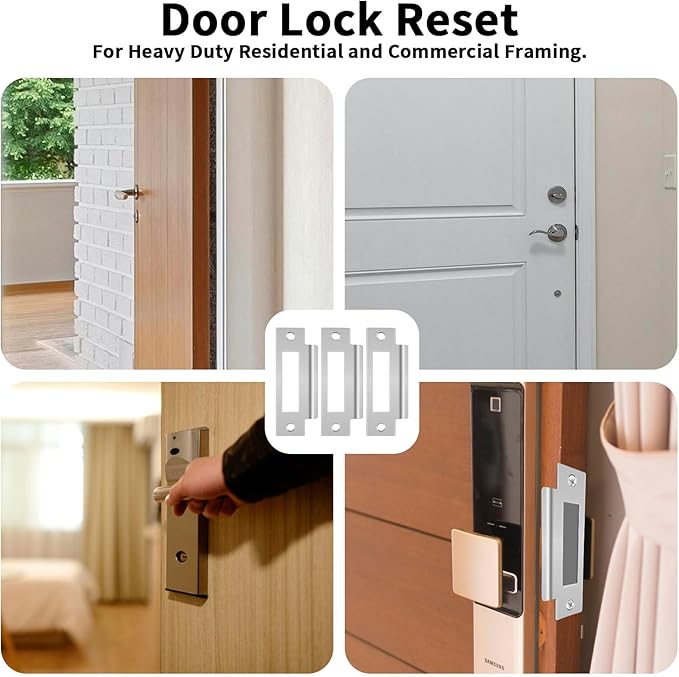 4-7/8" Door Strike Plate, Universal Door Strike Plate with Brushed Zinc Finish, T Strike Deadbolt Strike Plate Door Backplate Iron, Replacement Protection Bolt Safety Strike Plate (3 PCS)