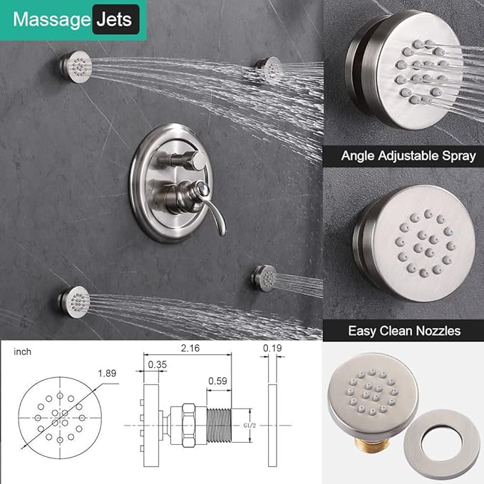 Antique Shower Faucet-Sets Fixtures: 9 inch Wall Rain Head with Handheld Spray and Body Jets, 3 Way Diverter Rough in Valve System included Trim Kit, Brushed Nickel