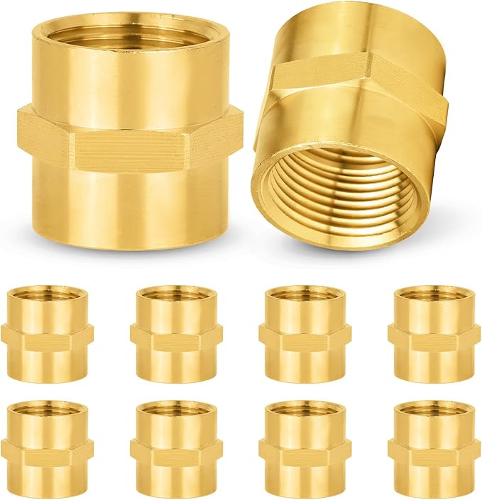 10-PCs HeSun Brass Pipe Fitting, 3/4" NPT Female x 3/4" NPT Female Hex Pipe Adapter