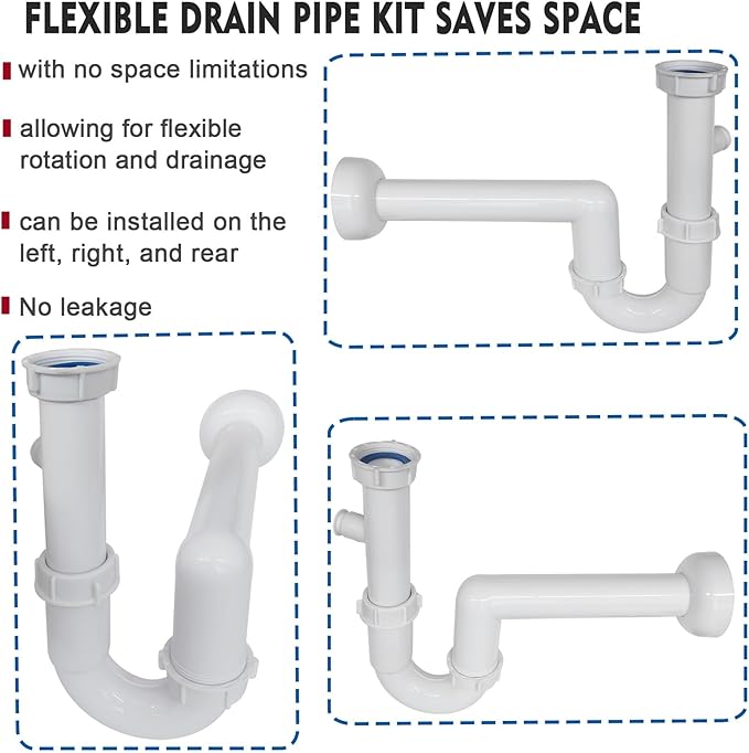 White 1-1/2" Kitchen Sink Drain P-Trap Plumbing Kit, J-Bend for Restroom Sink Kitchen Sink Drain Pipe, Sink P-trap Connect To Wall
