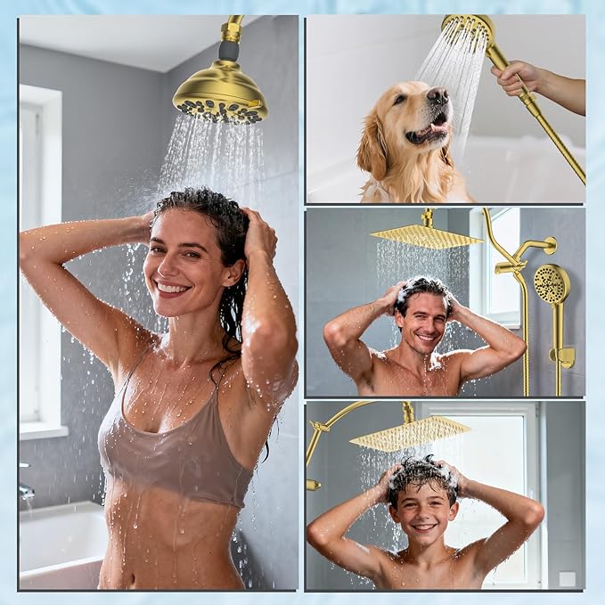 Hibbent All Metal 1 Pack Shower Head Flow Control Valve, G1/2 Brass Shut-off Valve with Metal Handle Lever, Shut OFF Water Flow Control Regulator for Handheld Shower, or Bidet Sprayer, Brushed Gold