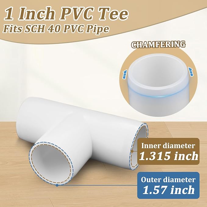 16-Pack 1" PVC Fittings Tee, Furniture Grade 1 Inch PVC Pipe Fittings 3 Way, UV Resistant, Fits SCH40 Pipe DIY Garden Shelves, Greenhouse, Shelf
