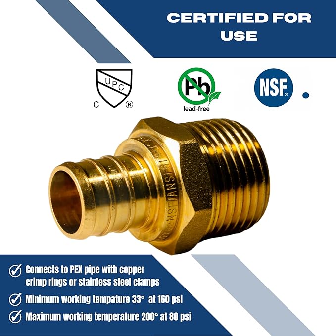 25 Pieces XFITTING 3/4" Pex x 3/4" Male Adapter, 3/4" Male NPT Threaded Adapter, 24-4-2=25X (25 Packs)