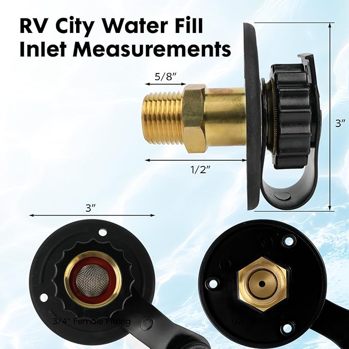 RV Water Inlet Connection City Water Fill Inlet Flange Brass with Check Valve RV Water Hose Connector City Water Fill Flange City Water Hookup for Camper (Black)