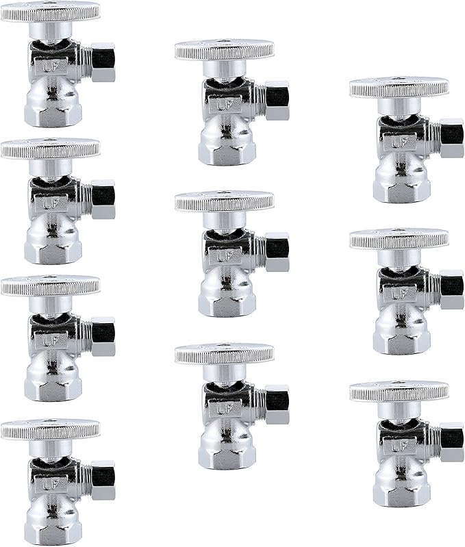 (10-Pack) Cyrret Angle Stop Shut off Valve 1/4 Quarter Turn 1/2-Inch FIP Inlet X 3/8-Inch OD Outlet, No Lead Brass Chromed, CUPC NSF AB1953 Approved