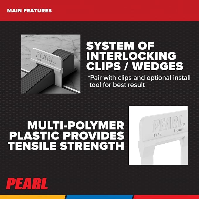 PEARL ABRASIVE CO. Leveling System Bag of 250, White, 1/32"