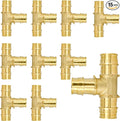 3/4 Inch PEX-A Expansion Tee Fittings, ASTM F1960 Brass Plumbing Tee Connector, Lead-Free Brass PEX-A Pipe Fittings for Potable Water, Hot and Cold Plumbing, Hydronic Radiant Heating (10-Pack)