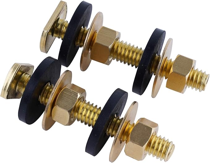 Hibbent Toilet Floor Bolts and Caps Set, Solid Brass Universal Toilet Bowl to Floor Bolts, with 4 Caps with Nuts/Washers, Heavy Duty Closet Bolt Set