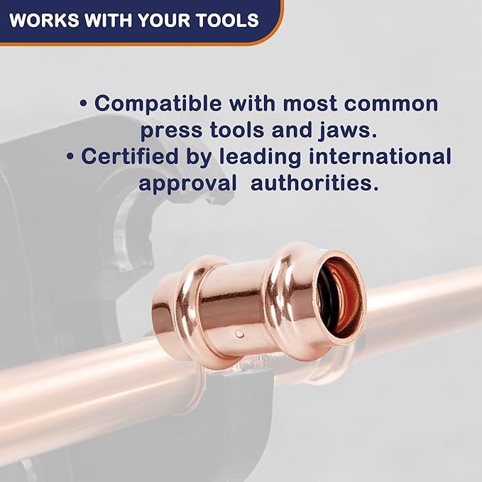 Copper Press Fittings 3/4 inch Coupling with Stop Zero Lead P x P, 10-Pack Press Copper Fittings 3/4" for Plumbing, Use with Hydraulic Press Fitting Tool