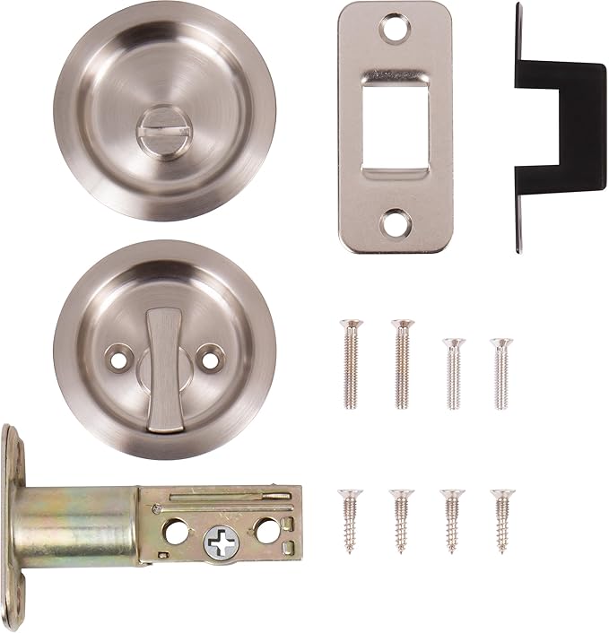 Round Pocket Door Lock, Privacy (Bed/Bath) Latch, 2-3/8" Backset, RCL, Satin Nickel by Stone Harbor Hardware