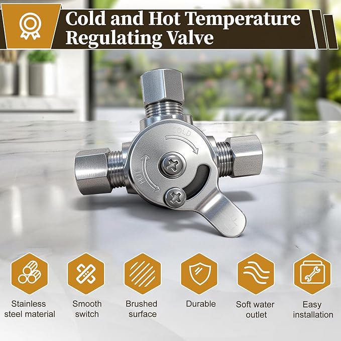 3 PCS Below Deck Mixing Valve, Manual Water Mixing Valve Hot Cold Water Mixer with 3/8"Inch Inlets and Outlet, Compression Sleeve and Nuts Included