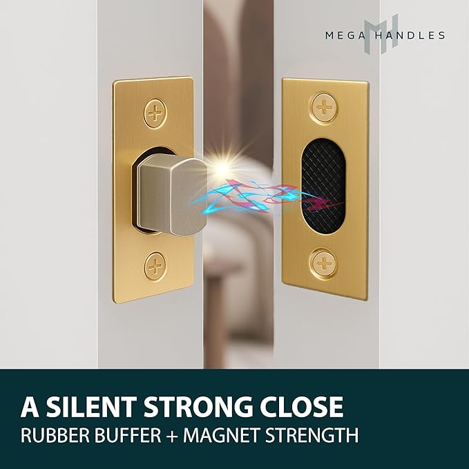 Mega Handles Magnetic Tubular Door Latch - 3 Inch Magnetic Exterior Door Latch, Standard Door Latch Replacement Suitable for Every Door Handle & Knob Brand - Satin Brass