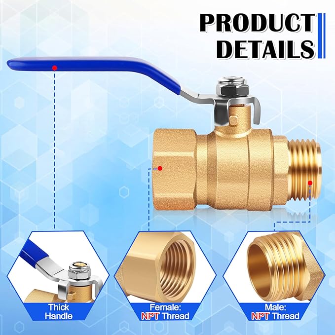 Boltigen 2Pack 3/4 inch Brass Ball Valves Threaded, Female NPT to Male NPT Heavy Duty Forged Brass Shut Off Valve, 600 PSI WOG Full Bore Port Control Valve Connector, for Water Oil and Gas Pipeline