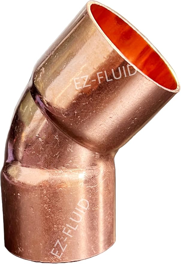EZ-FLUID Plumbing 1-1/4" C X C LF Short Radius Copper 45 Degree Elbow Pressure Copper Fitting with Sweat Solder Connection for Residential,Commercial. (1 Pack)