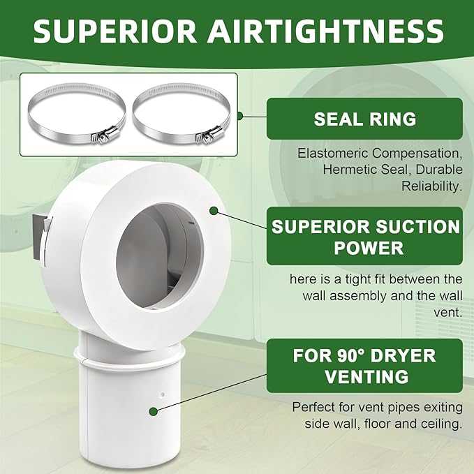 90°Magnetic Dryer Vent Coupling-Quick Connection and Disconnection Strong Magnet Self-Alignment Design Quick-Installation Dryer Magnetic Vent Connector Dryer Vent Connector Kit（White）