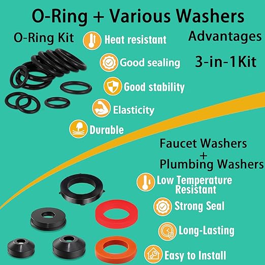 37 Size 1075 Pcs Faucet Washers & O-Rings Kit & Plumbing Gasket 3-in-1 Home Universal Rubber Washers Assortment Kit for Faucet Hose Spigot Plumbing Seal Repair with Pick Hook