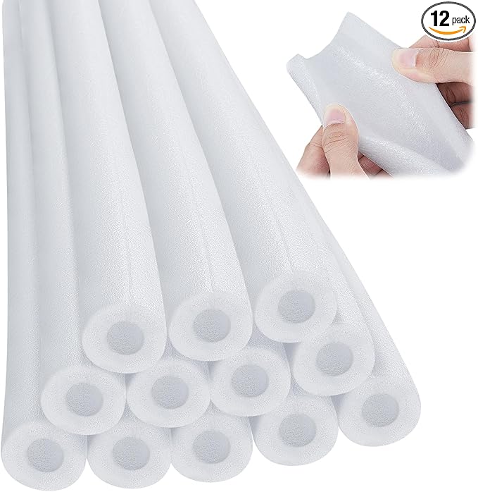 Amylove 12 Pcs 3.3 Feet Foam Pipe Insulation Foam Tube Insulating Water Pipe Pool Swim Noodles Pre Slit Heat Preservation Pipes Covers for Tubing Outdoor Winter Freeze Protection(White,1 Inch)