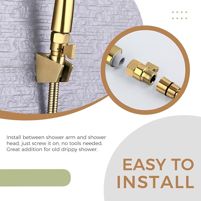 Shower Flow Control Valve, Brass Water Restrictor for Shower Head, Titanium Gold