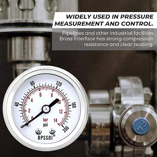 0-200 Psi Low Pressure Gauge, 2" Dial Size, 1/8 NPT Back Mount, Stainless Steel Case for Water Pressure Gauge Test for Water Pipe, HVAC(with Tape)