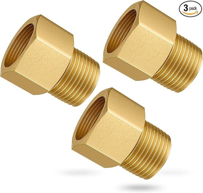 3PCS Brass Pipe Fitting, 1/2" Female x 1/2" Male NPT Thread Brass Hex, Adaptor 1200psi High Pressure