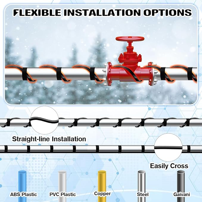 6 ft Heat Tape for Water Pipes, Self Regulating Heating Cable with Built-in Thermostat, Freeze-Protected Water Heating Trace Cable for Metal & Plastic Pipes, 120v, 8w/ft