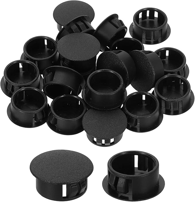 uxcell 20Pcs Plastic Hole Plugs, 19mm(3/4") Flush Type Panel Plugs, Round Snap Knockout Locking Plugs for Furniture Insert End Caps Panels, Black