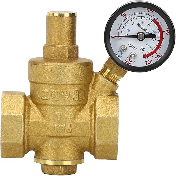 Pssopp DN25 Brass Pressure Regulator Valve with Adjustable Knob, Piston Structure for Water Pressure Reducing, 1.6Mpa Inlet Pressure