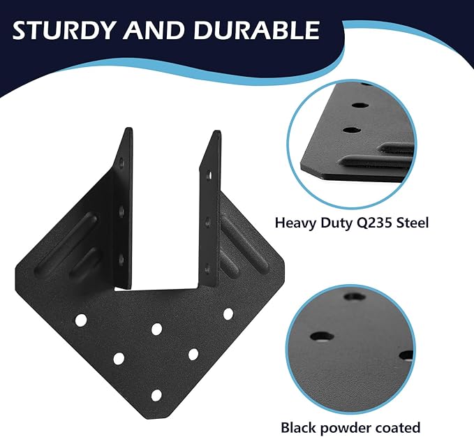 8 Pcs Hurricane Tie,14-Gauge(2mm) Heavy Duty Joist Hangers,Black Powder Coating Roof Brackets Fit 2X Truss to Rafter Connector for Roofing Trusses Wood Timber Connectors with Screws…