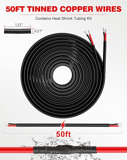 NAOEVO 16 Gauge Wire 2 Conductor Electrical Wire, 16 AWG Stranded PVC Cord, 12V Low Voltage/Tinned Copper/Flexible Cable for Automotive Wiring, Lamp Cord, Marine Cable (50FT)