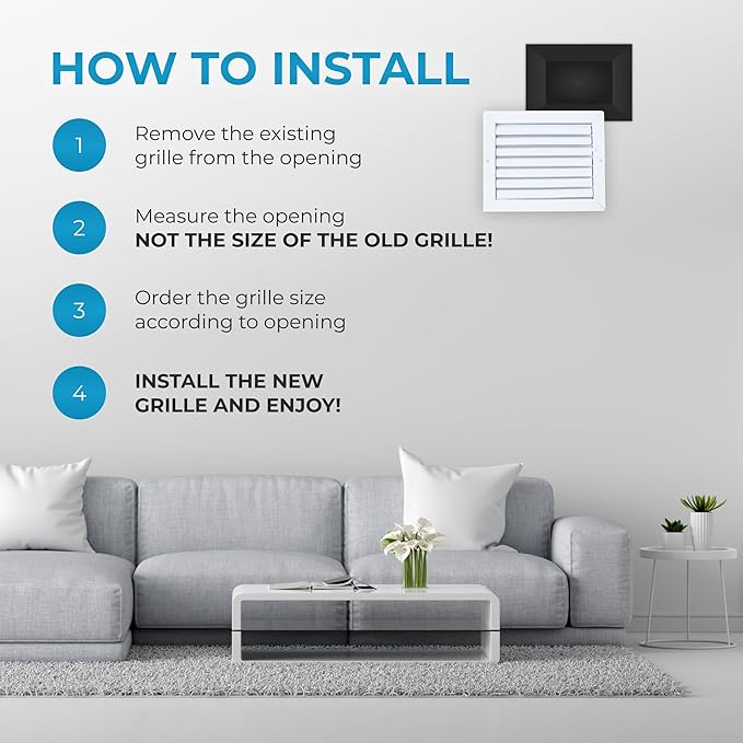 Aluminum 10 x 8 in (Duct Opening) 1-Way Air Duct Register Vent Cover for Ceiling and Wall - Modern HVAC Louver Vent Cover Adjustable – Durable Rustproof Wall Grille – Overall Size 11-5/8 x 9-5/8 Inch