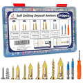 310PCS Self Drilling Drywall Anchors with Screws Kit,5-Sizes Metal Expansion Bolt for Dry Wall,155 PCS Sheetrock Anchors and 155 PCS Screws-No Drill Needed