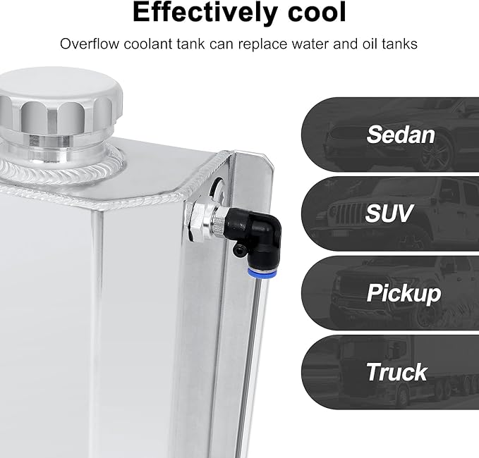 EVIL ENERGY Radiator Coolant Overflow Tank, Coolant Recovery Tank Aluminum 2L Silver