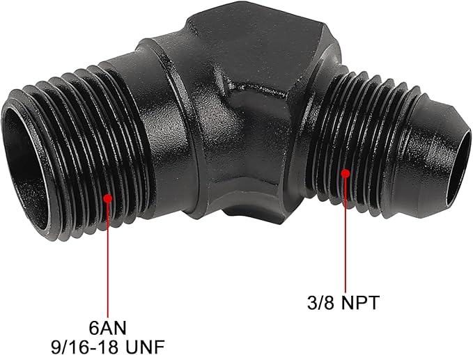 EVIL ENERGY 6AN Male Flare to 3/8" NPT Pipe 45 Degree Fitting Adapter Aluminum Black