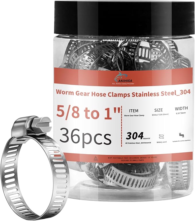 36 Pack 5/8'' - 1'' Worm Gear Hose Clamps, Adjustable Range 16-25mm 304 Stainless Steel Fuel Line Hose Clamps for Pipe, Plumbing, Automotive And Mechanical Application