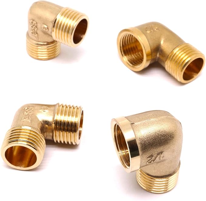 4pcs Brass Pipe Fitting 90 Degree Elbow 1/2" NPT (Male to Male) and (Male to Female) Pipe Fittings Kits