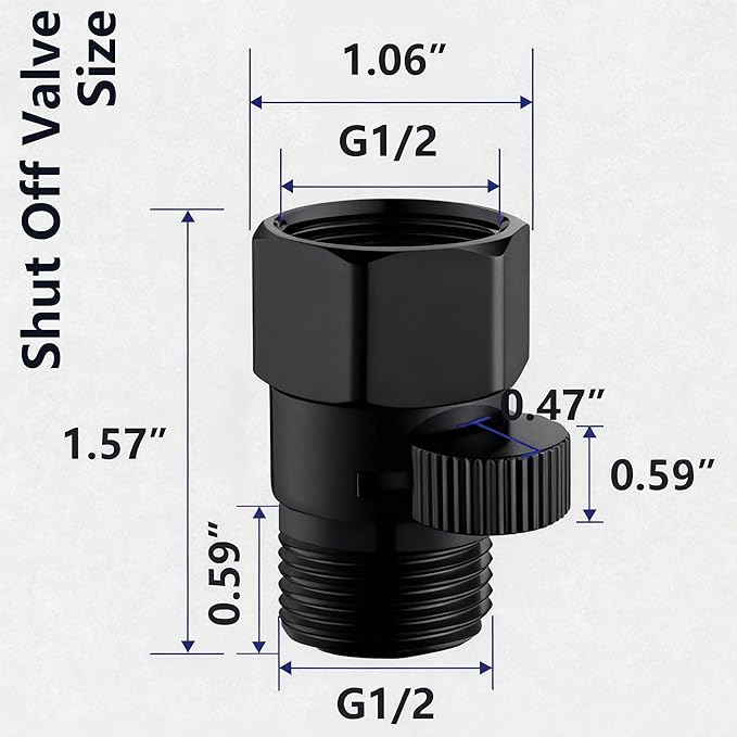 Shower Flow Control Valve G1/2 IPS Shower Head Shut Off Valve with Water Pressure Regulator for Moen Shower Valve, Toilet Valve, and Bidet Sprayer, Black