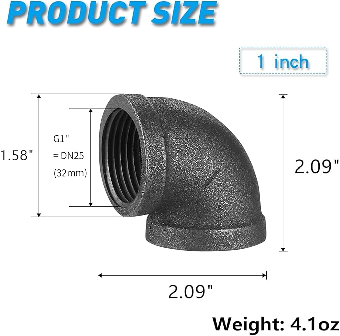 1" Pipe Fitting Elbow, 10 Pack DN25 Gray Threaded Cast Malleable Iron Elbow for Steampunk Vintage Shelf Bracket DIY Plumbing Pipe Decor Furniture (10, 1")