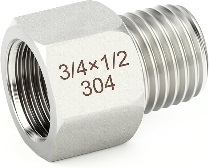 TAISHER 5PCS 304 Stainless Steel Pipe Fitting, New Reducer Adapter, 1/2" NPT Male x 3/4" NPT Female, Reducing Pipe Adapter Fitting