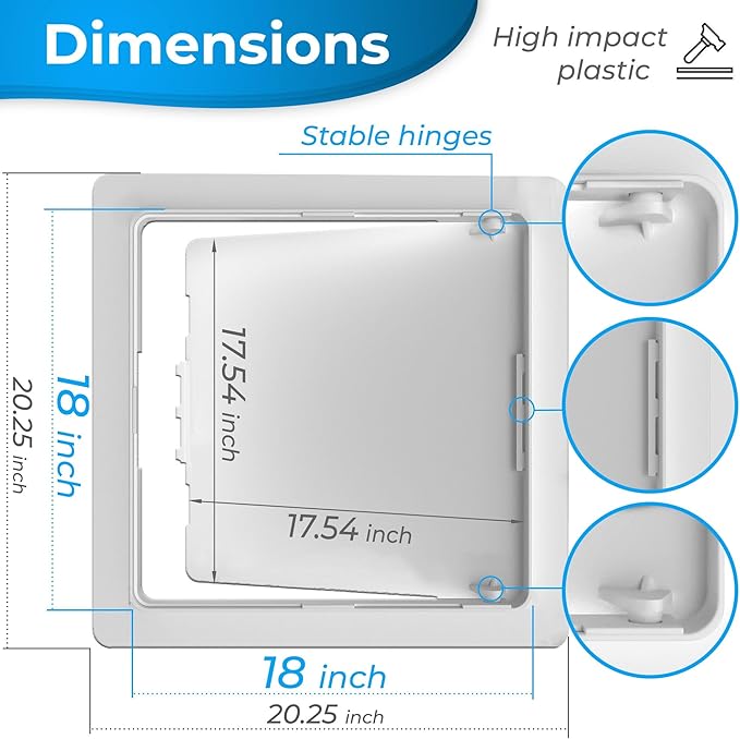 Access Panel for Drywall - 18 x 18 inch - Wall Hole Cover - Access Door - Plumbing Access Panel for Drywall - Heavy Durable Plastic White