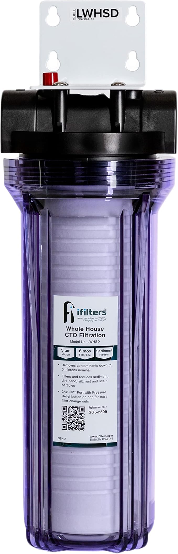 iFilters Whole House Sediment Filter System for Dirt, Sand, Silt, Rust and Scale - Clear Housing - 3/4" Ports - Pressure Relief Button
