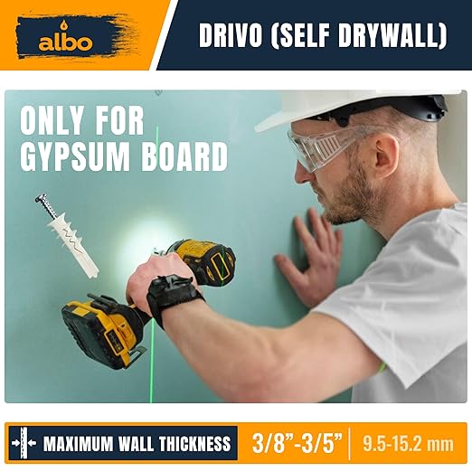 ALBO Self Drilling Drywall Anchor Set Hollow Wall with Screws 50 pcs. (White Anchor 25pcs + Screws 25pcs) Plastic E-Z Ancor Kit