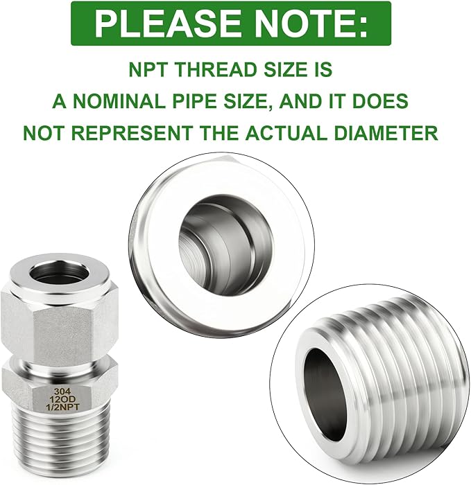 TAISHER 5PCS 304 Stainless Steel Compression Tube Pipe Fitting Connector, 12MM Tube OD x 1/2" NPT Male Straight Adapter